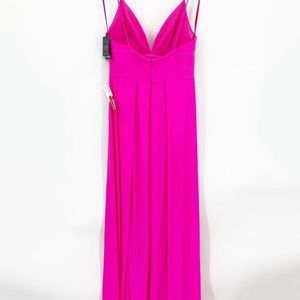 Mac Duggal 26165 Electric Pink Plunge Neck High Slit Formal Gown Size 8 NWT